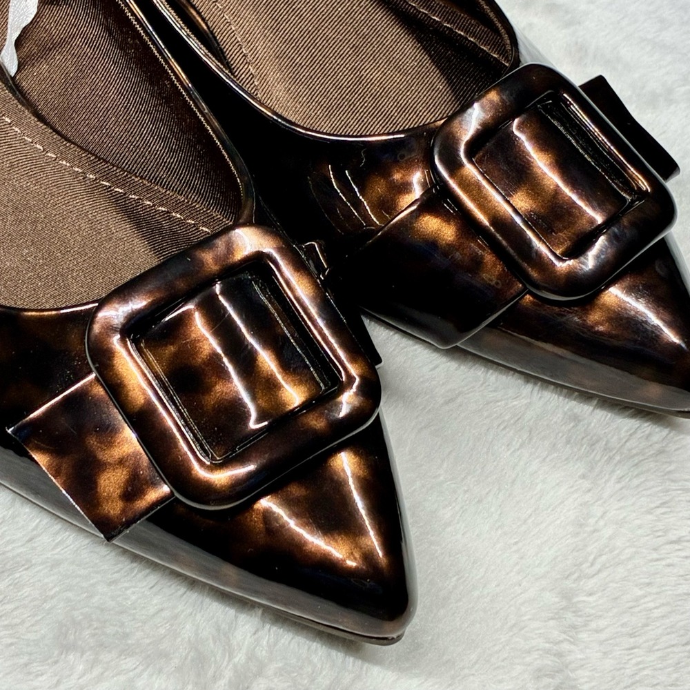 New Anne Klein Karisma Tortoise Shell Pointed Toe iFlex Flats Buckle Shoes 8M - Picture 3 of 10